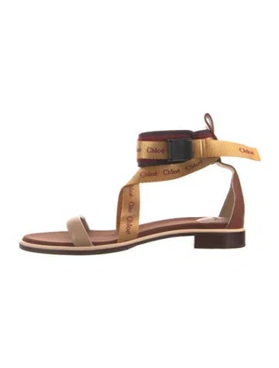Pre-owned Chloé Leather Leather Trim Embellishment Sandals In Brown