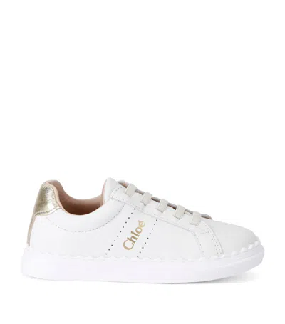 Chloé Kids' Leather Logo Sneakers In White
