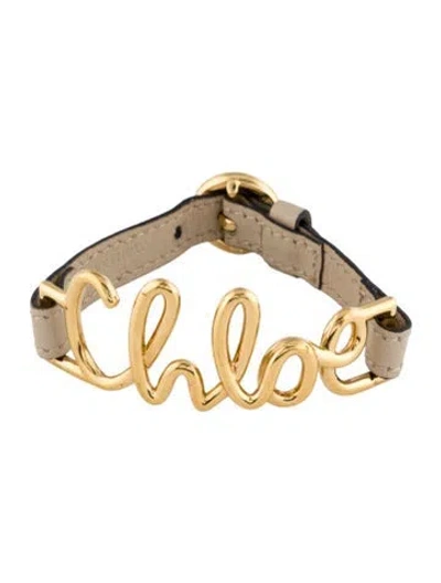 Pre-owned Chloé Leather Logo Wrap Bracelet In Neutral