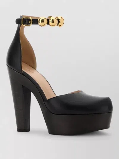 Chloé Leather Lola Pumps Gold Tone Hardware Platform In Black