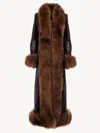 Chloé Lamb Shearling-trim Shiny Leather Long Coat In Black