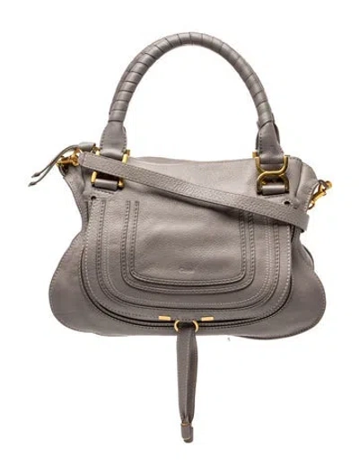 Pre-owned Chloé Leather Marcie Double Carry Medium In Gray
