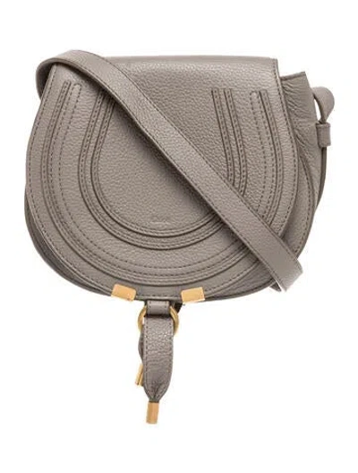 Pre-owned Chloé Leather Marcie Saddle Bag In Cashmere Grey Small