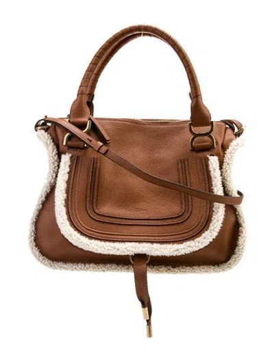 Pre-owned Chloé Leather Marcie Satchel Handle Bag Medium In Brown
