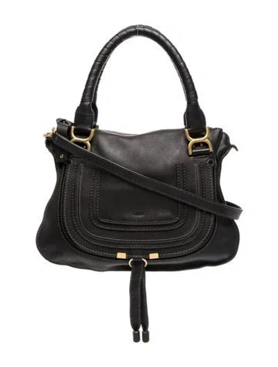 Pre-owned Chloé Leather Marcie Shoulder Bag Large In Black