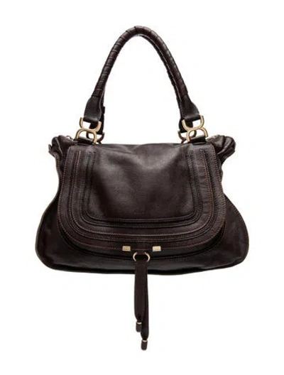 Pre-owned Chloé Leather Marcie Shoulder Bag Large In Brown