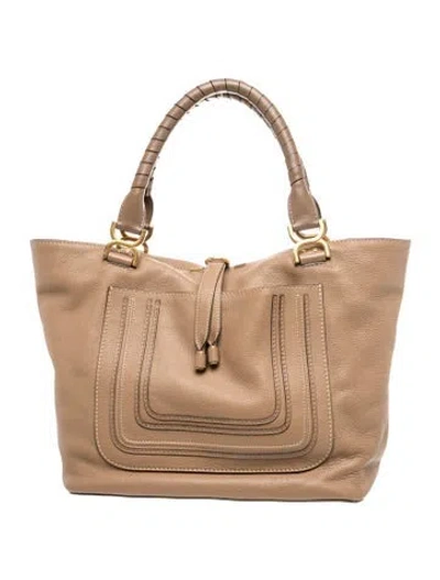 Pre-owned Chloé Leather Marcie Shoulder Bag Large In Brown