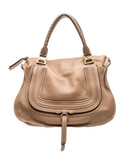 Pre-owned Chloé Leather Marcie Shoulder Bag Large In Neutrals