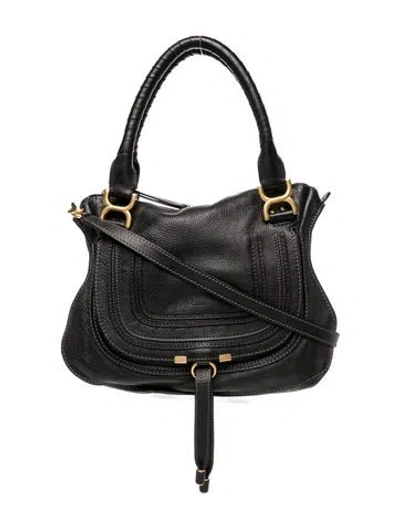 Pre-owned Chloé Leather Marcie Shoulder Bag Large Vintage In Black