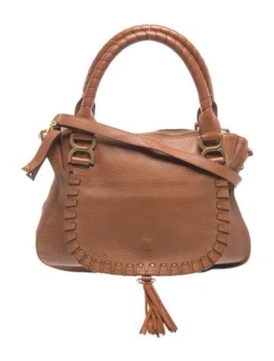 Pre-owned Chloé Leather Marcie Studded Satchel Medium In Brown