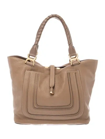 Pre-owned Chloé Leather Marcie Tote Large In Brown
