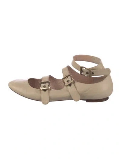 Pre-owned Chloé Leather Mary Jane Flats In Neutral