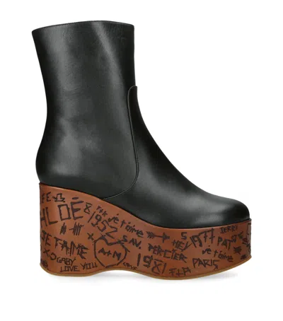 CHLOÉ LEATHER MAXIME WEDGE ANKLE BOOTS 80