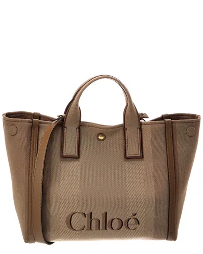 Chloé Leather Medium Canvas Tote In Brown