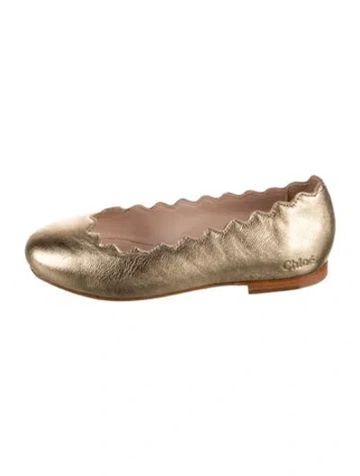 Pre-owned Chloé Babies' Leather Metallic Ballet Flats In Gold