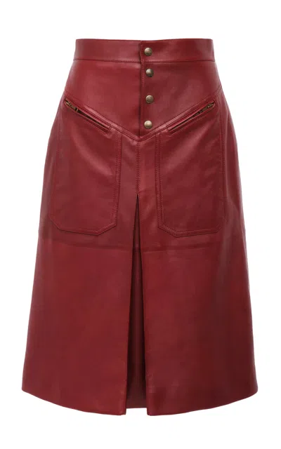 Chloé Leather Midi Skirt In Red