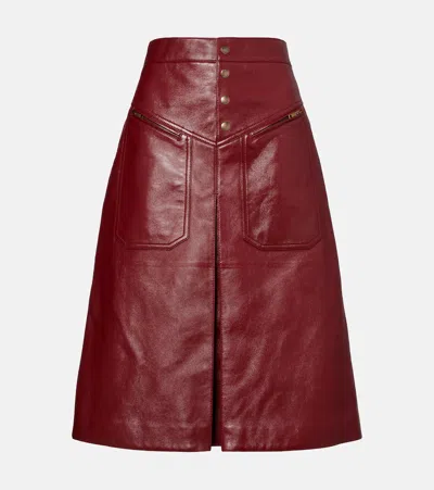 Chloé Leather Midi Skirt In Burgundy