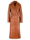 Chloé Glossy Leather Belted Long Trench Coat In Brown
