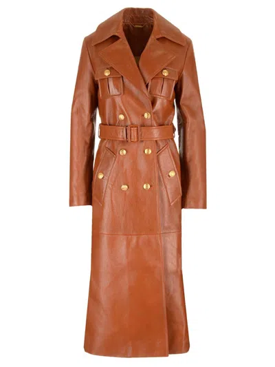 Chloé Leather Military Trench Coat Jackets Brown