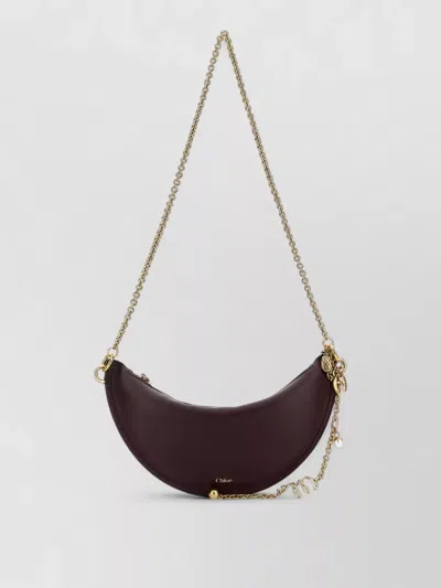 Chloé Leather Mini Halfmoon Shoulder Bag Charm Chain In Gray
