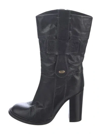 Pre-owned Chloé Leather Moto Boots In Black