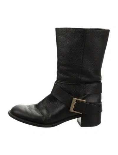 Pre-owned Chloé Leather Moto Boots In Black