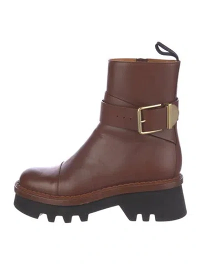 Pre-owned Chloé Leather Moto Boots In Brown