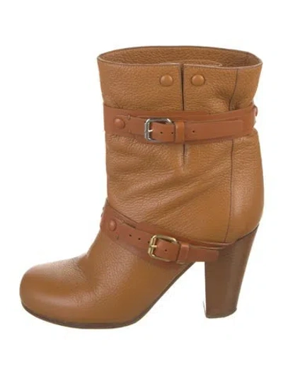 Pre-owned Chloé Leather Moto Boots In Brown