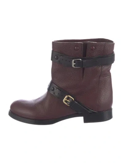 Pre-owned Chloé Leather Moto Boots In Burgundy