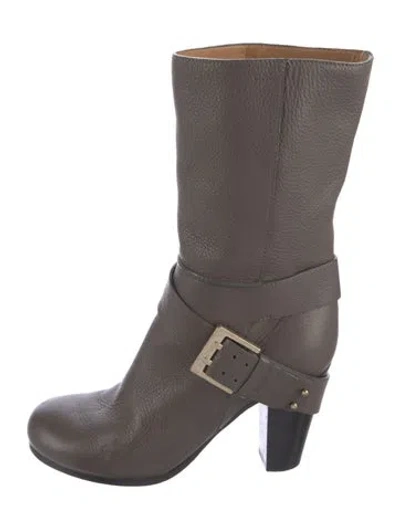 Pre-owned Chloé Leather Moto Boots In Gray