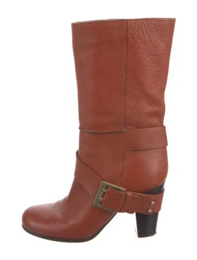 Pre-owned Chloé Leather Moto Boots In Orange