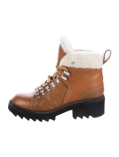 Pre-owned Chloé Leather Patterned Combat Boots In Brown