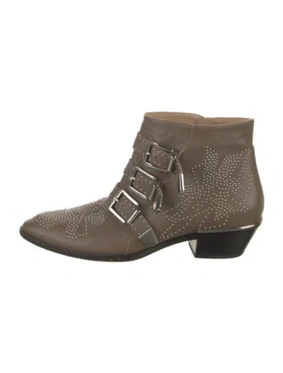 Pre-owned Chloé Leather Patterned Lace-up Boots In Neutral