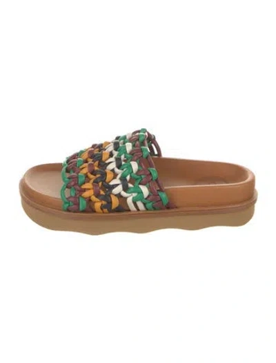 Pre-owned Chloé Leather Patterned Slides In Brown