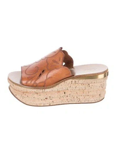Pre-owned Chloé Leather Patterned Slides In Brown