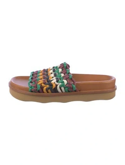 Pre-owned Chloé Leather Patterned Slides In Burgundy
