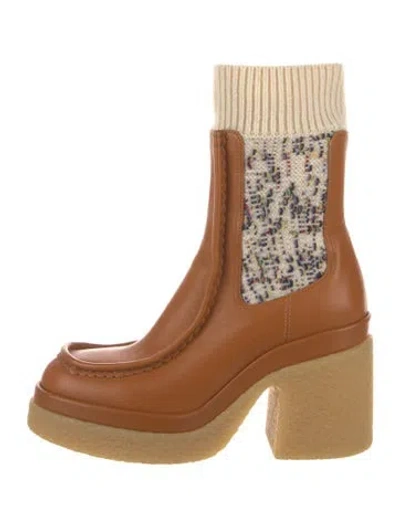 Pre-owned Chloé Leather Patterned Sock Boots In Brown