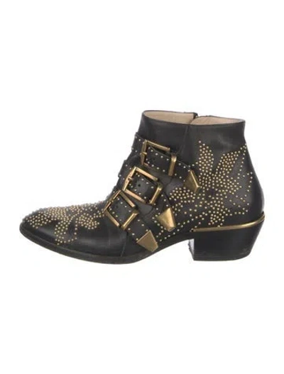 Pre-owned Chloé Leather Patterned Western Boots In Black