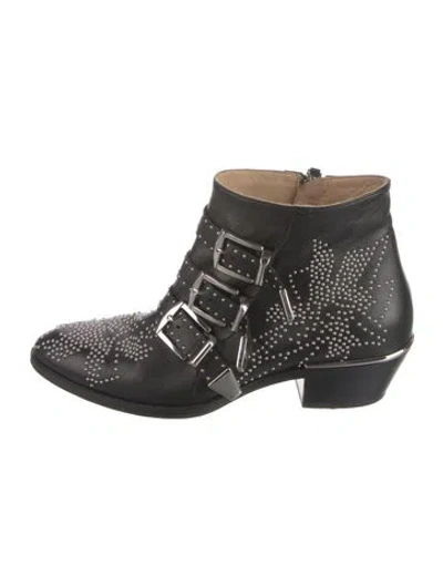 Pre-owned Chloé Leather Patterned Western Boots In Black
