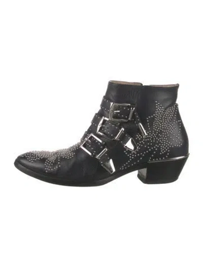 Pre-owned Chloé Leather Patterned Western Boots In Black