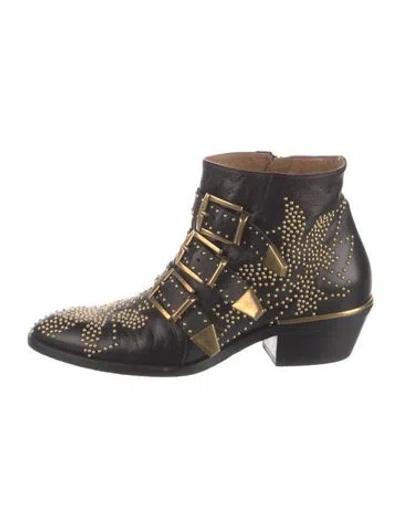 Pre-owned Chloé Leather Patterned Western Boots In Black