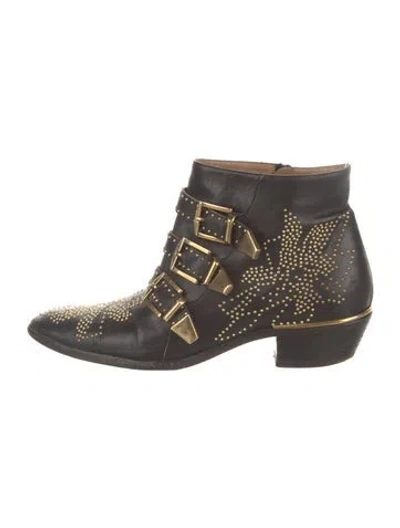 Pre-owned Chloé Leather Patterned Western Boots In Black