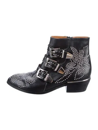 Pre-owned Chloé Leather Patterned Western Boots In Black