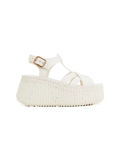 Chloé Nama Leather T-strap Platform Sandals In White