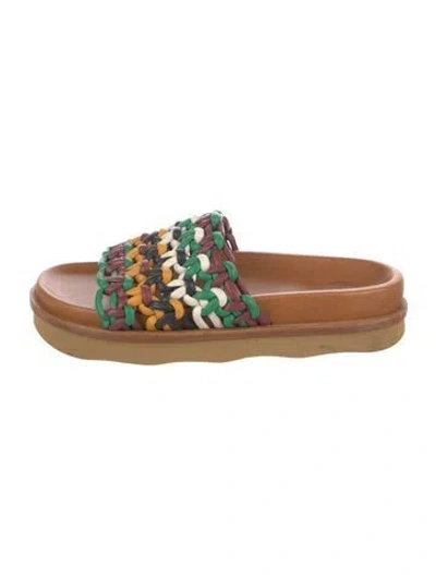 Pre-owned Chloé Leather Printed Slides In Brown