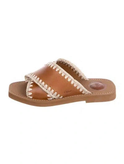 Pre-owned Chloé Leather Printed Slides In Brown