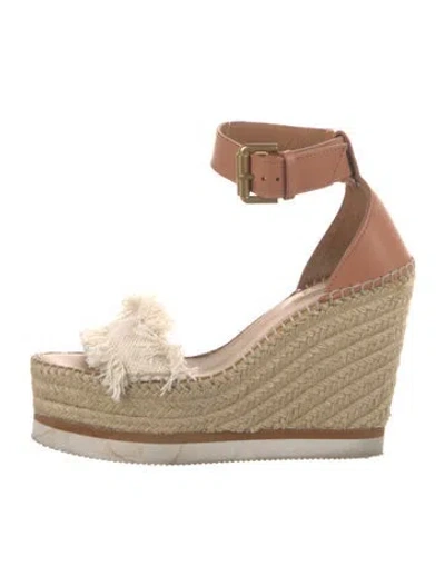Pre-owned Chloé Leather Raw-edge Trim Espadrilles In Brown