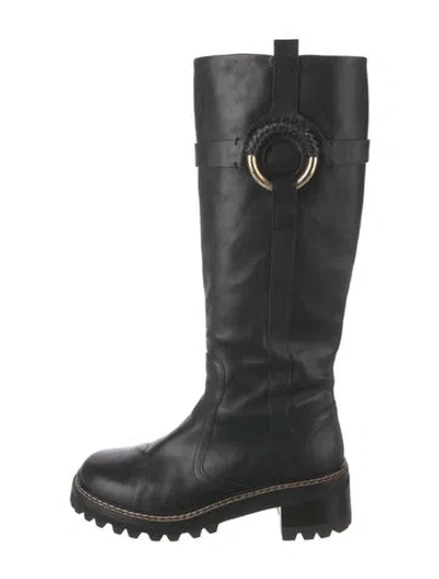 Pre-owned Chloé Leather Riding Boots In Black