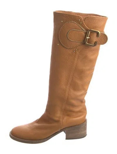 Pre-owned Chloé Leather Riding Boots In Brown