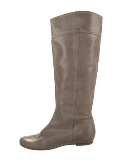 Pre-owned Chloé Leather Riding Boots In Gray